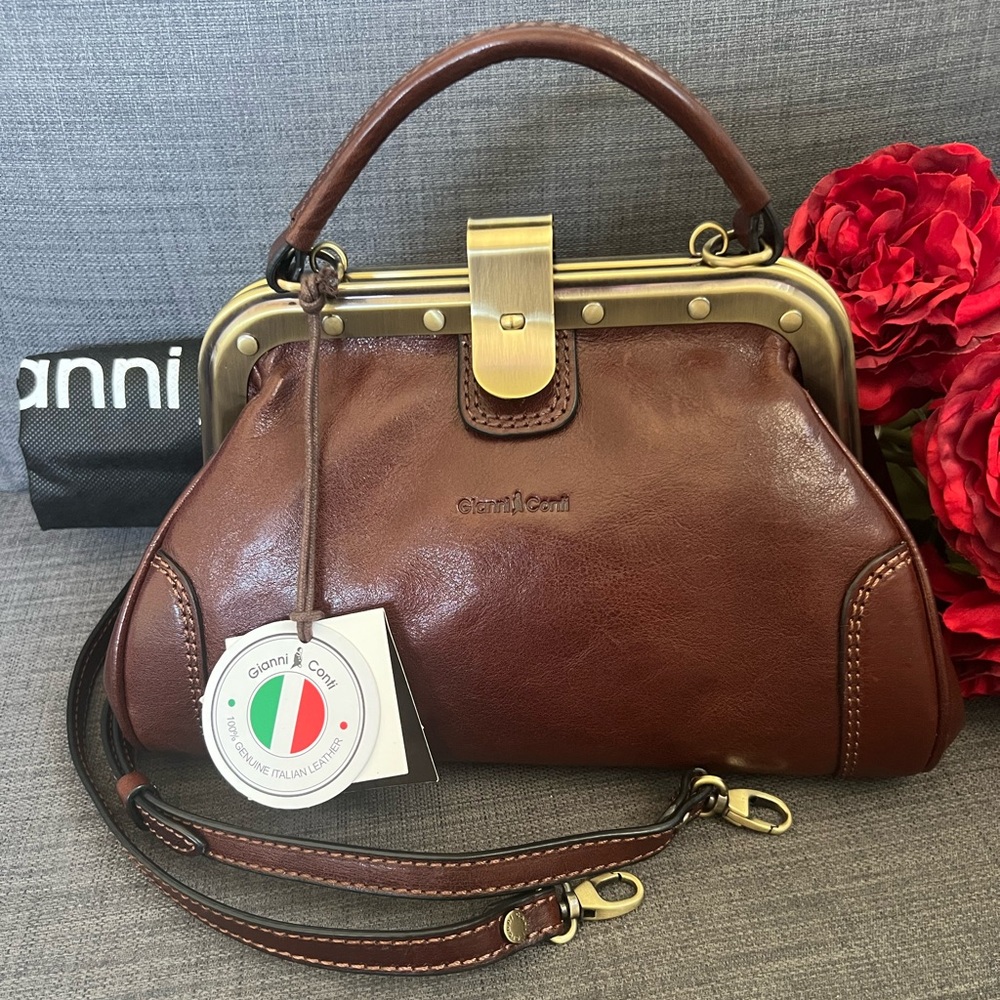 NWT GIANNI CONTI DOCTOR’S HANDBAG FRAMED SATCHEL CROSSBODY BAG